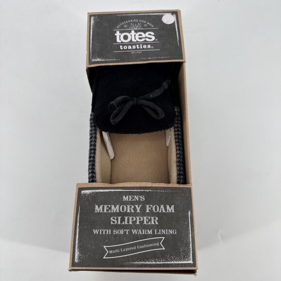 New TOTES Toasties Men's Size 11-12 MEMORY FOAM SLIPPERS Black Plaid Trim Comfy - Picture 3 of 5